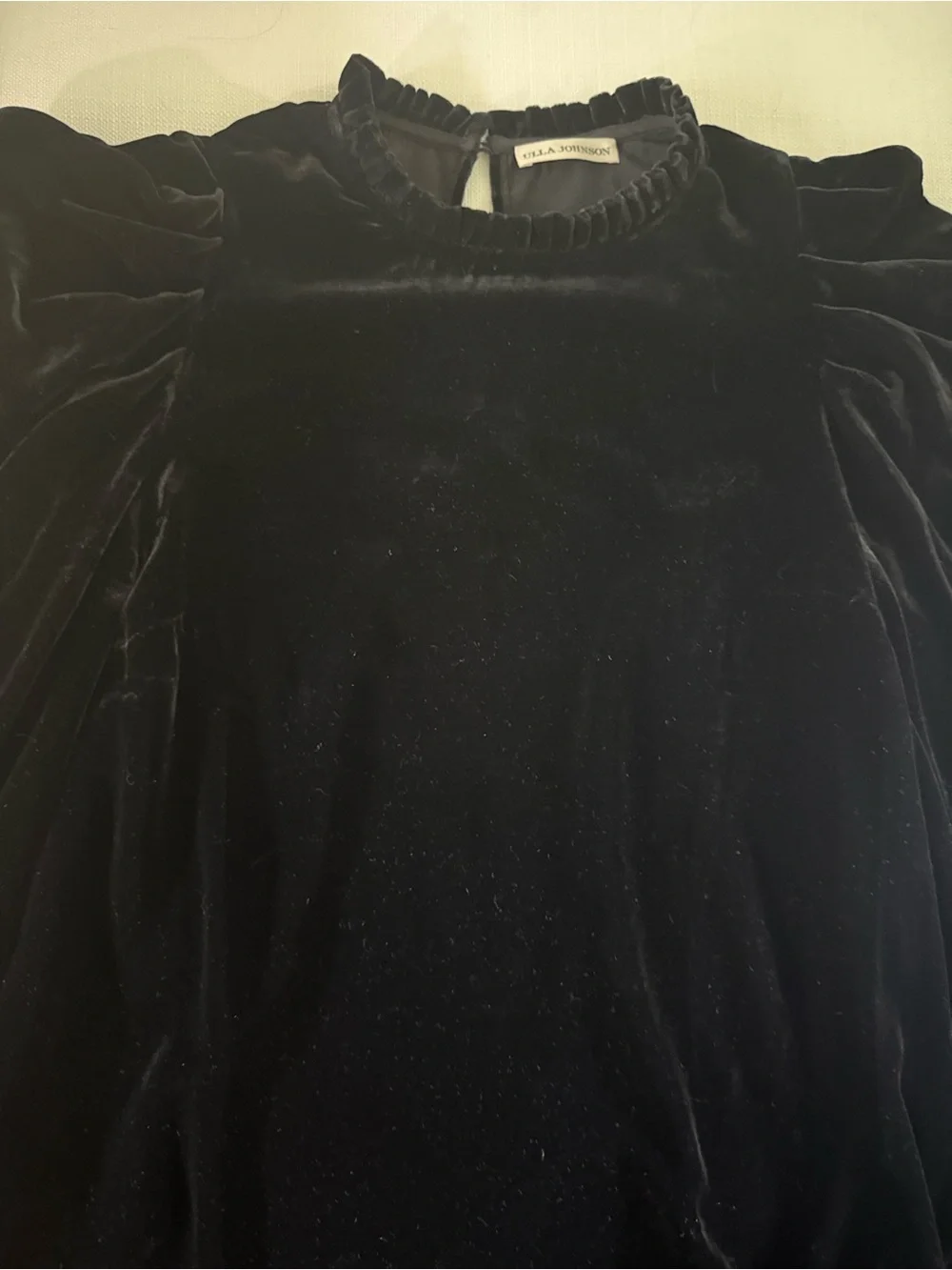 Ulla Johnson Black Velvet Puff-Sleeve Blouse